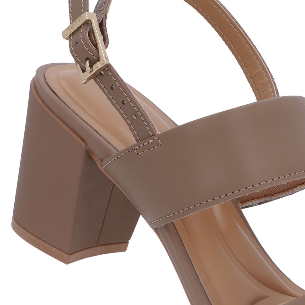 Sandália Couro Marrom Claro Tiras Salto Bloco Marrom 4