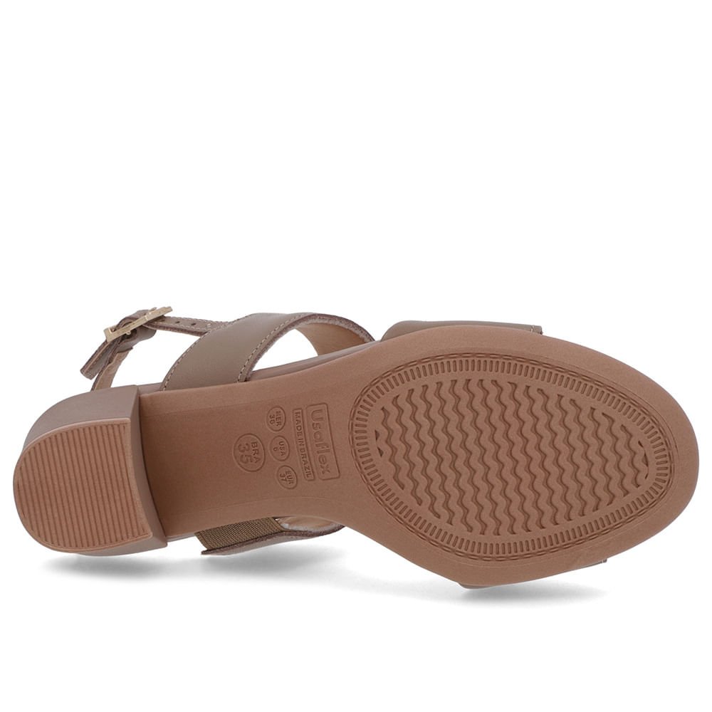 Sandália Couro Marrom Claro Tiras Salto Bloco Marrom 5