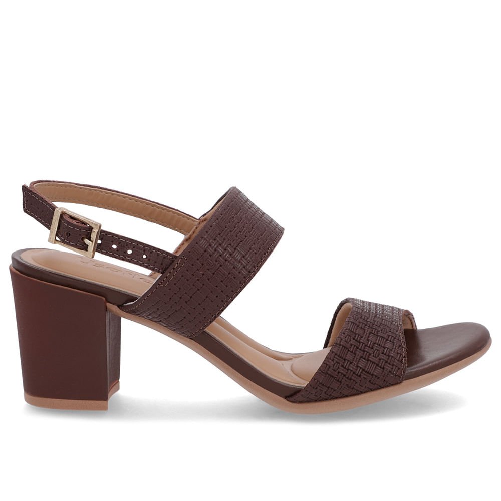 Sandália Couro Marrom Tiras Salto Bloco