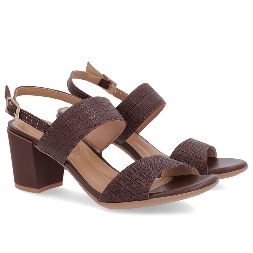 Sandália Couro Marrom Tiras Salto Bloco Marrom 2