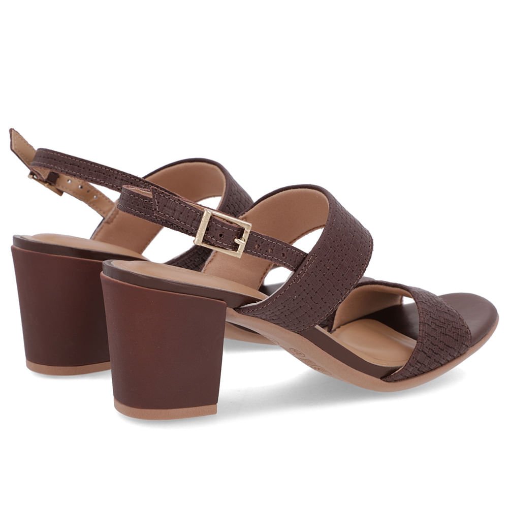 Sandália Couro Marrom Tiras Salto Bloco Marrom 3