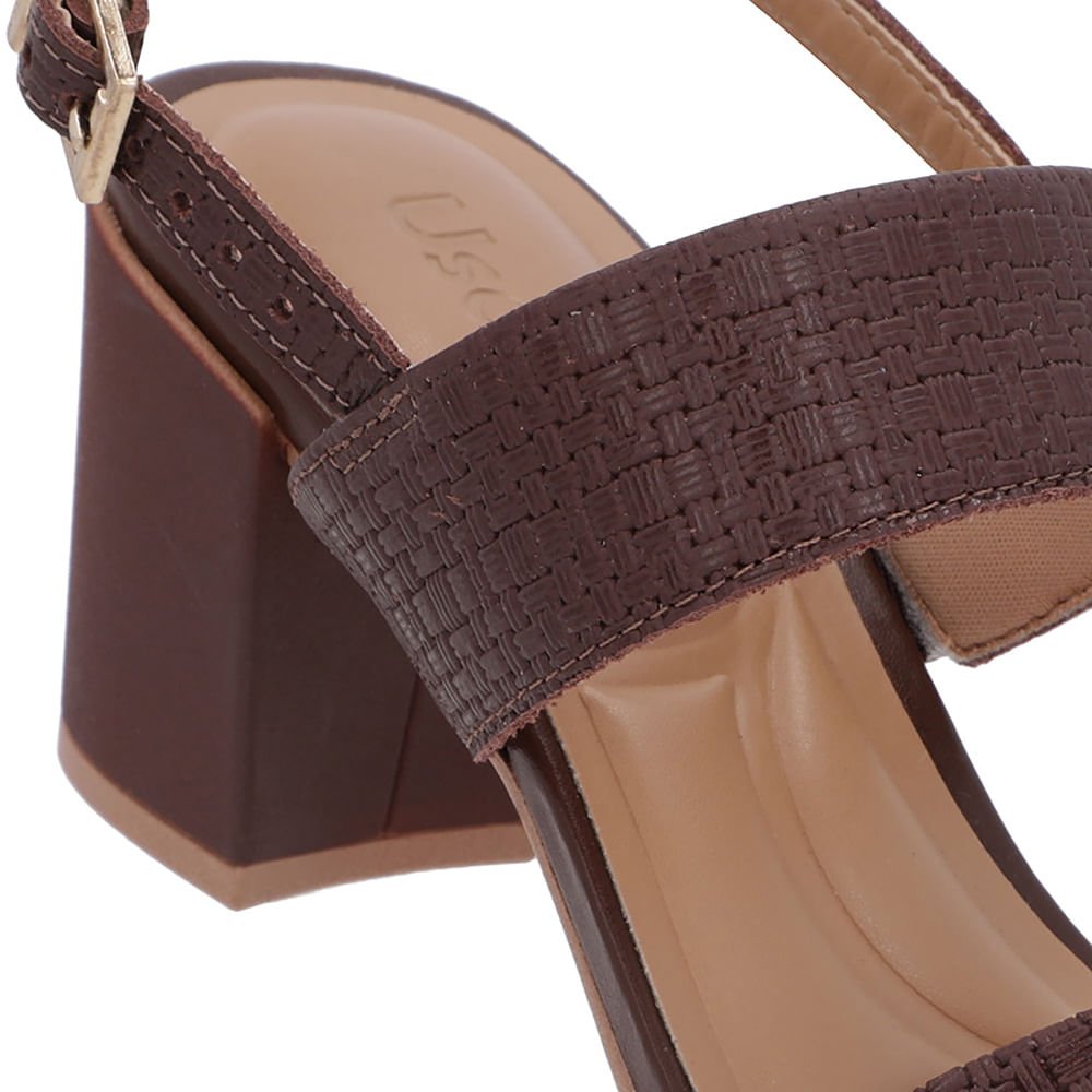 Sandália Couro Marrom Tiras Salto Bloco Marrom 4