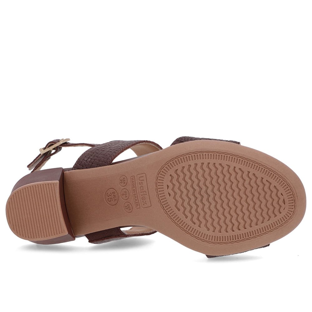 Sandália Couro Marrom Tiras Salto Bloco Marrom 5