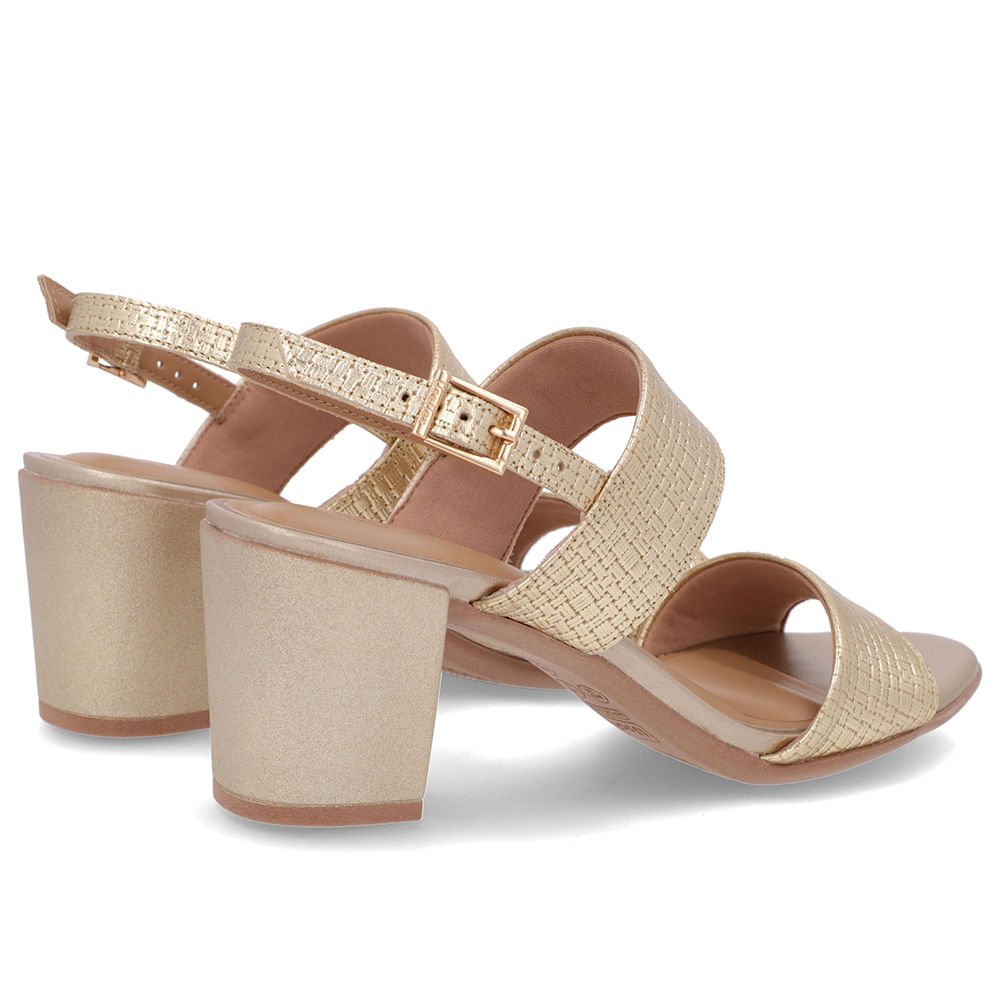 Sandália Couro Dourado Tiras Salto Bloco Dourado 3