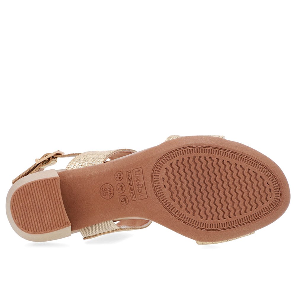 Sandália Couro Dourado Tiras Salto Bloco Dourado 5