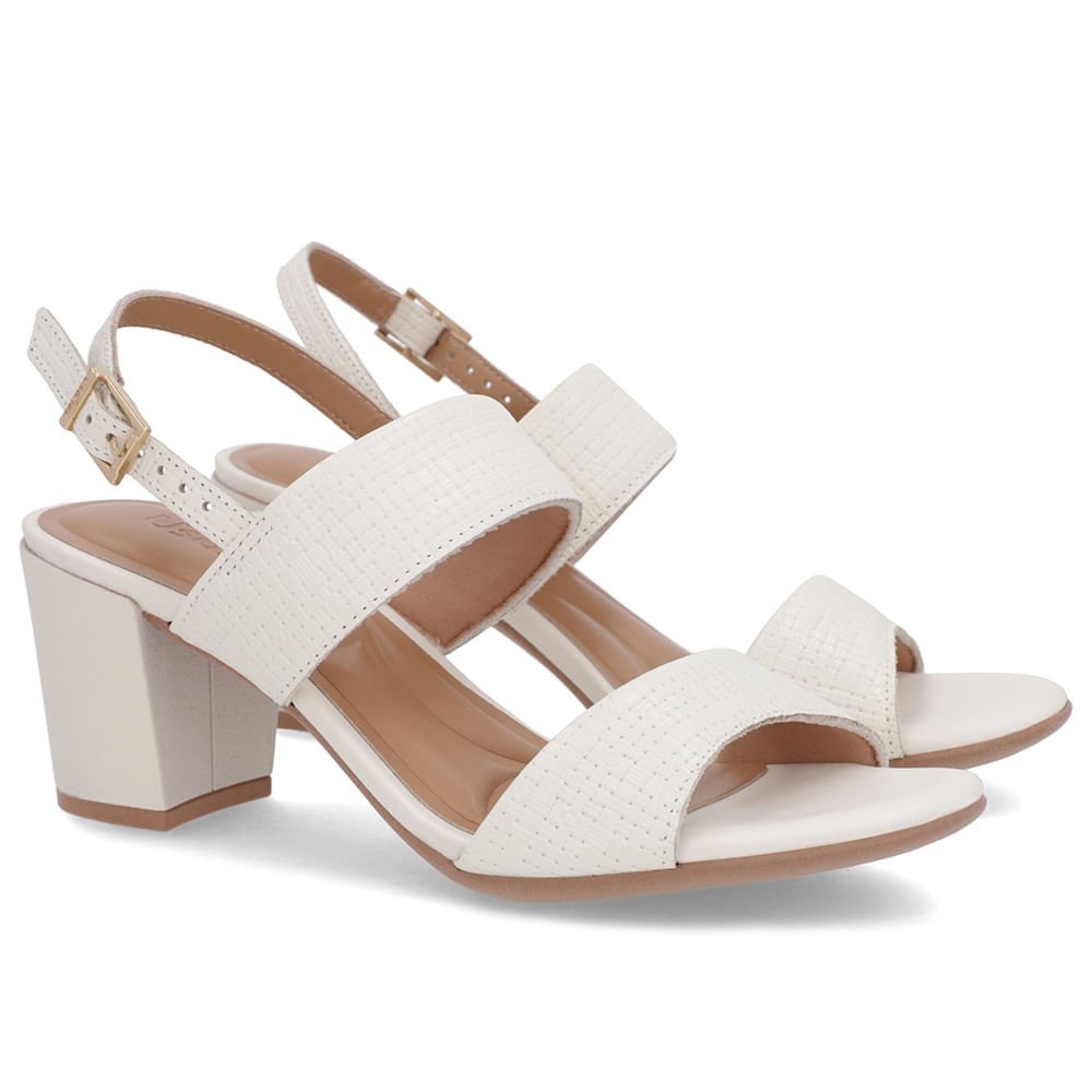 Sandália Couro Branca Marfim Tiras Salto Bloco Branco 2