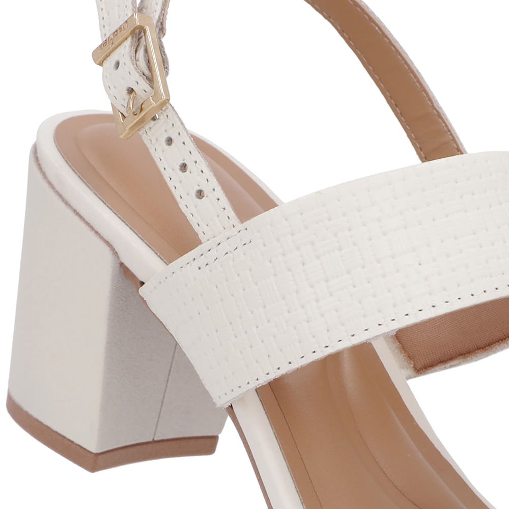 Sandália Couro Branca Marfim Tiras Salto Bloco Branco 4