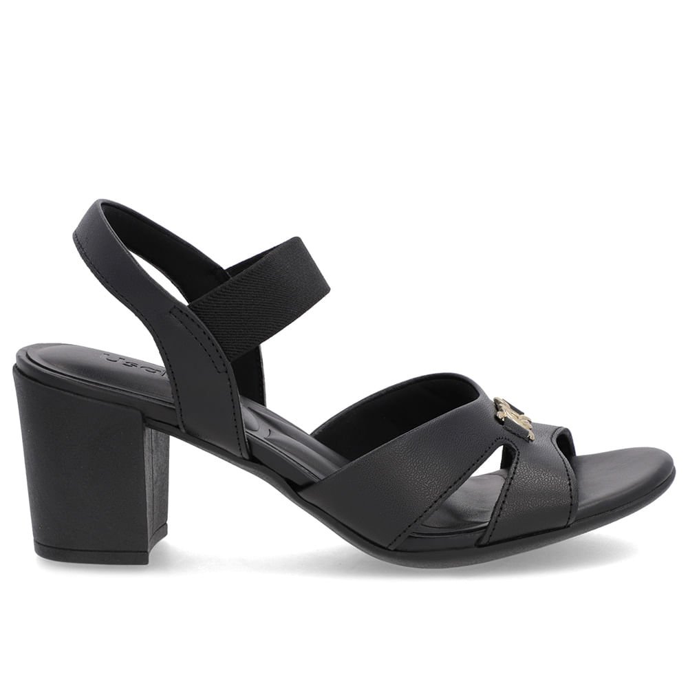 Sandália Couro Preta Tira Elástico Preto 1