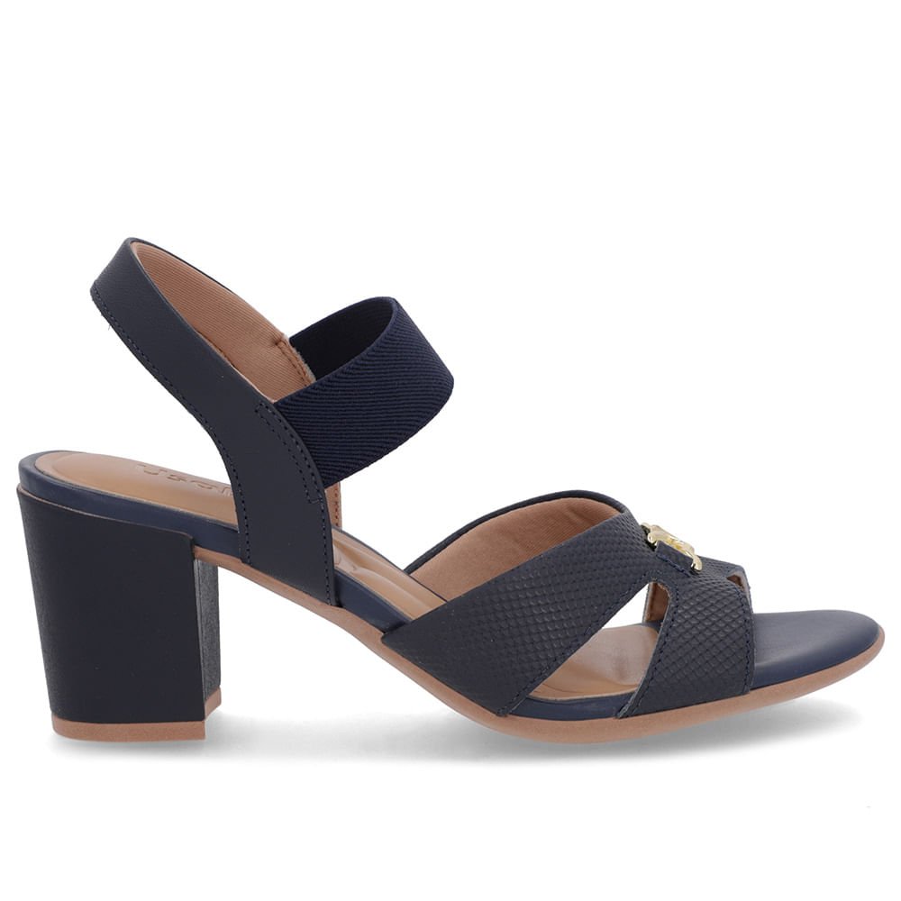 Sandália Couro Azul Tira Elástico