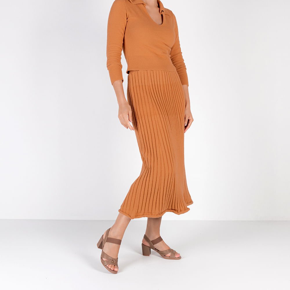 Sandália Couro Marrom Claro Tira Elástico Marrom 4