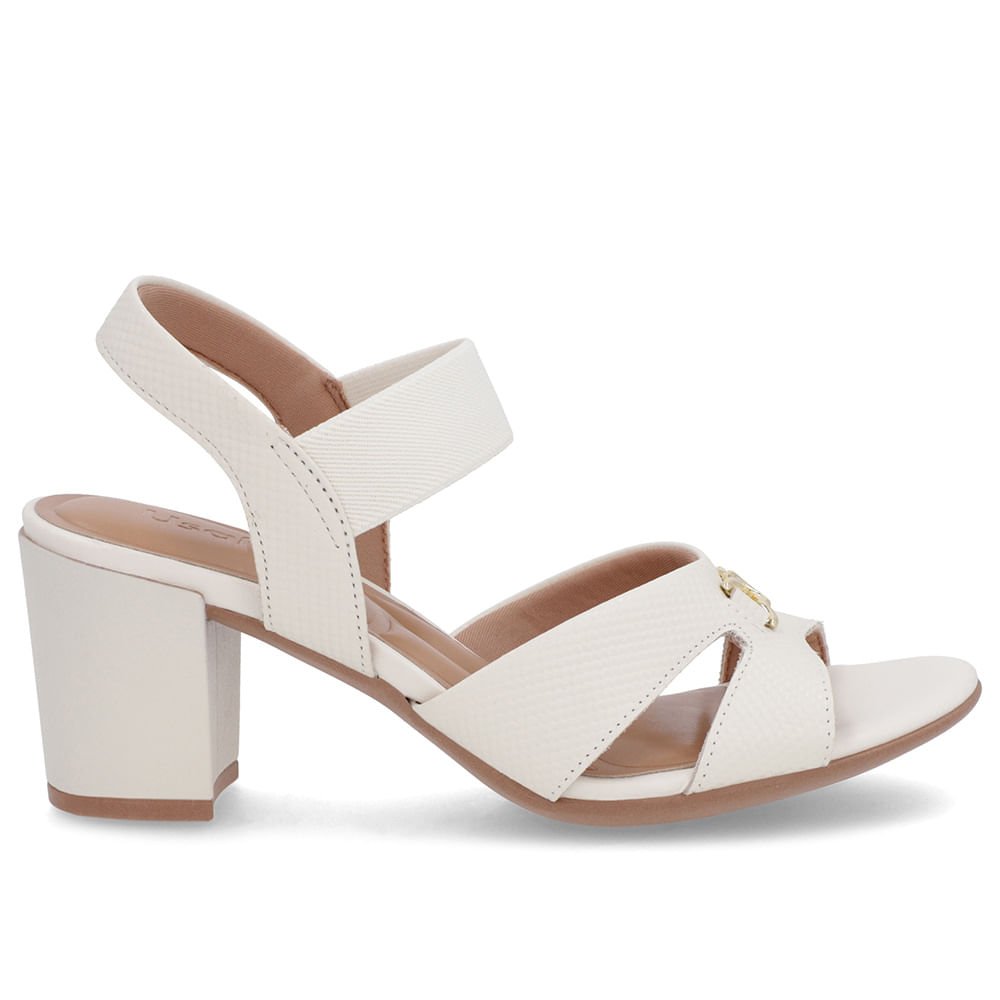 Sandália Couro Branca Marfim Tira Elástico