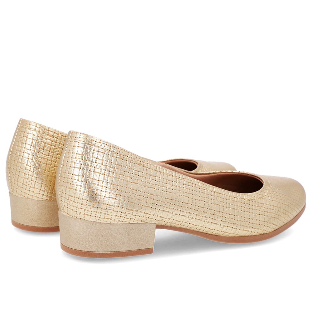 Scarpin Dourado Couro Bico Redondo Dourado 3