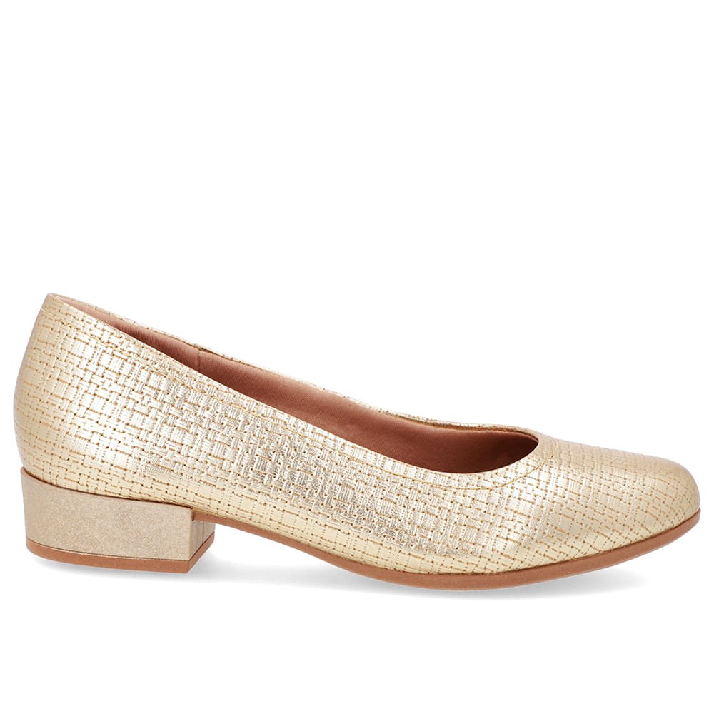 Scarpin Dourado Couro Bico Redondo