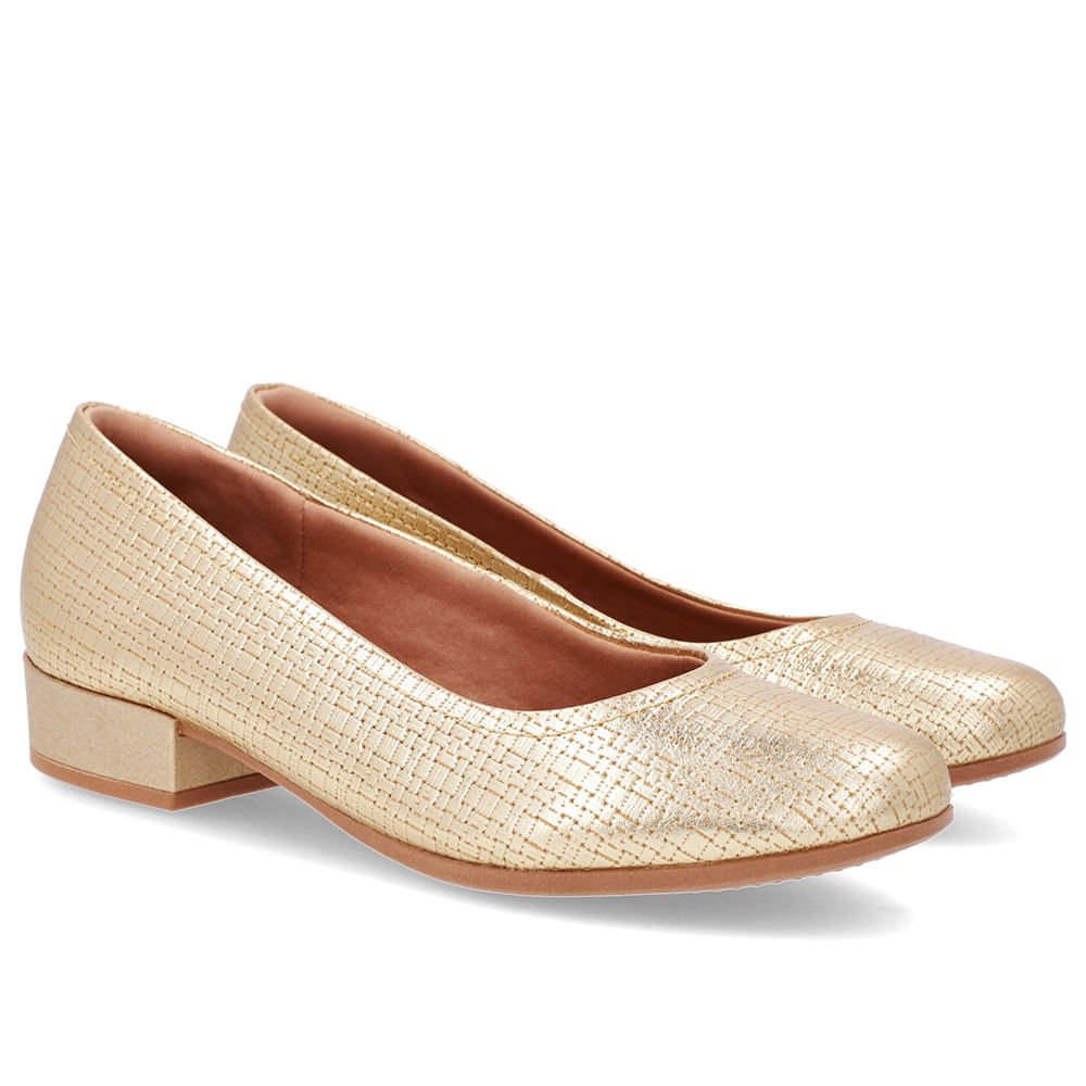 Scarpin Dourado Couro Bico Redondo Dourado 2