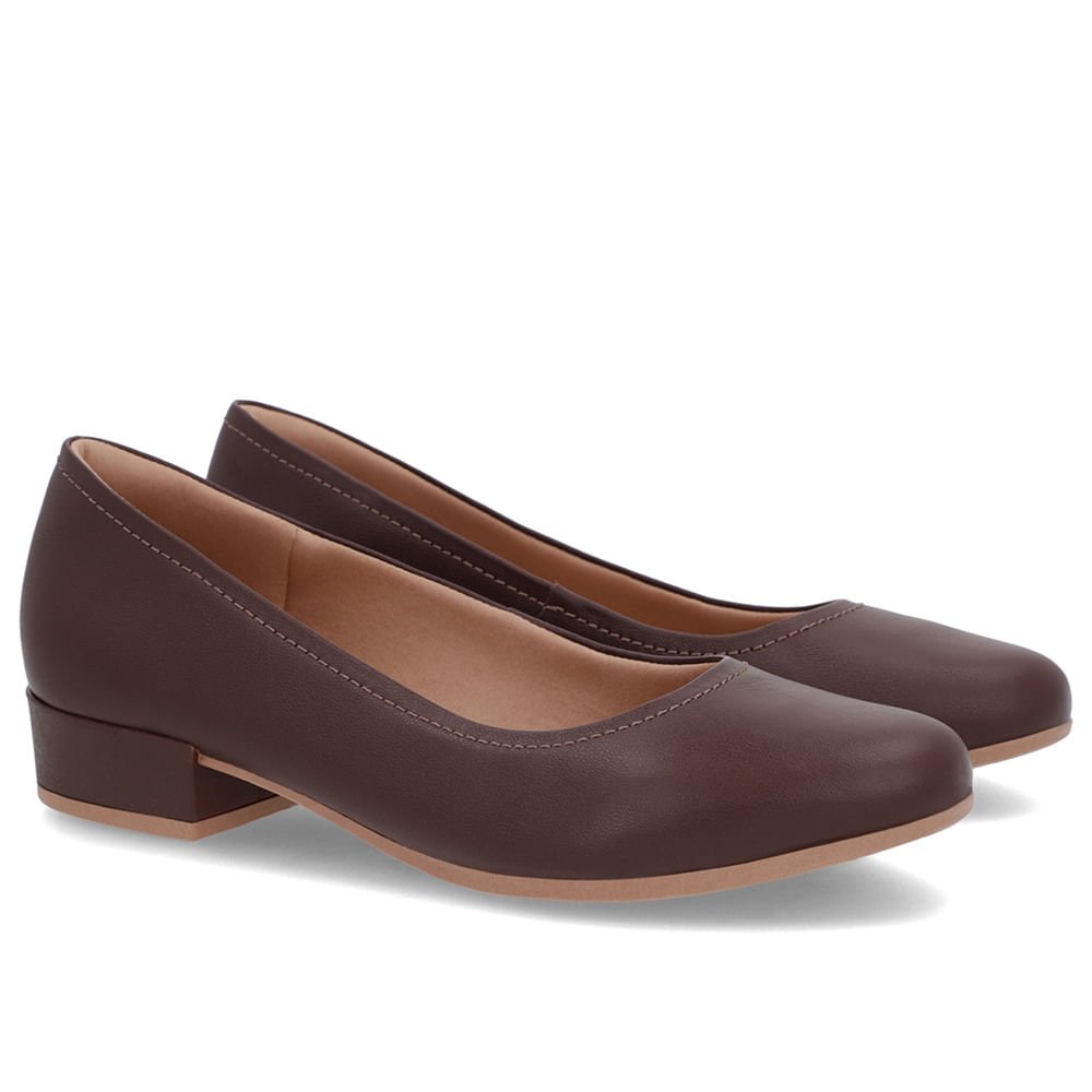 Scarpin Marrom Couro Bico Redondo Marrom 2