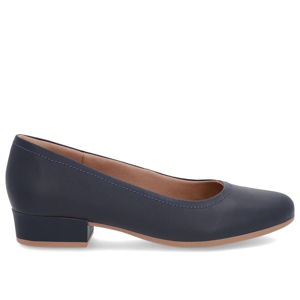 Scarpin Azul Couro Bico Redondo