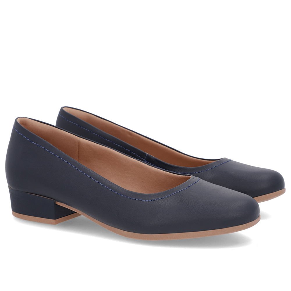 Scarpin Azul Couro Bico Redondo Azul 2