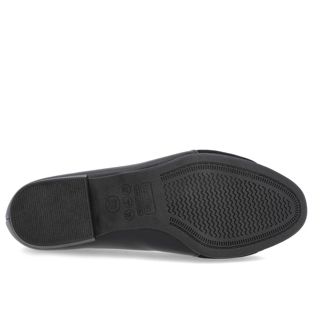 Scarpin Preto Couro Bico Redondo Tecido Lateral Preto 5