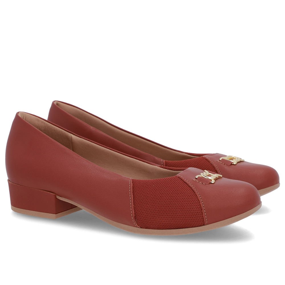 Scarpin Marrom Couro Bico Redondo Tecido Lateral Marrom 2