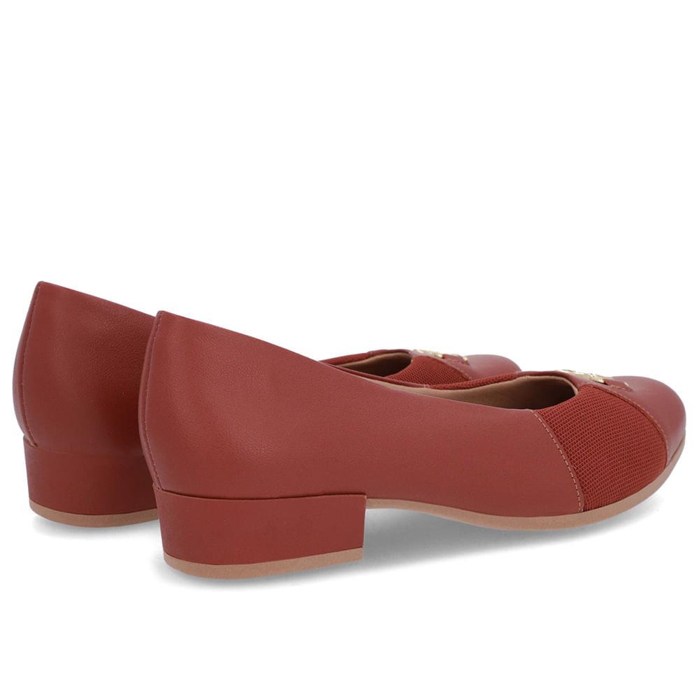 Scarpin Marrom Couro Bico Redondo Tecido Lateral Marrom 3