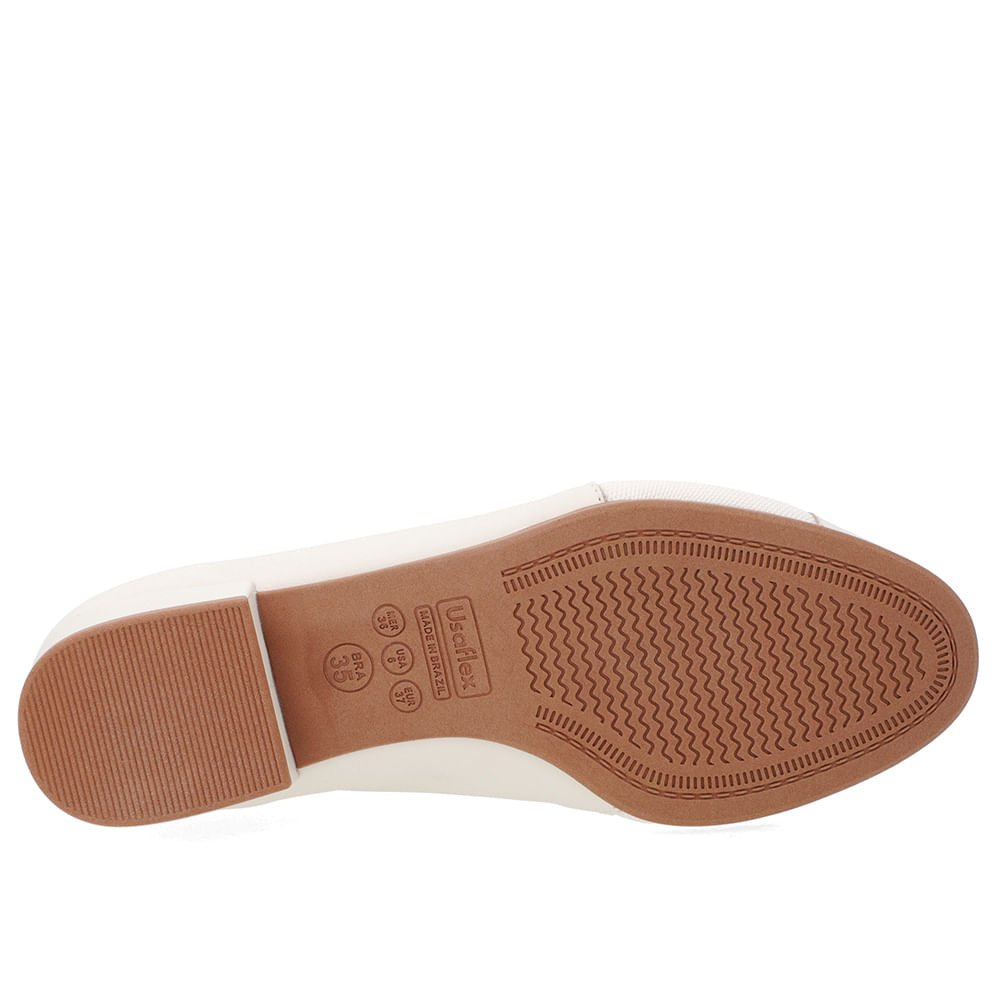 Scarpin Branca Marfim Couro Bico Redondo Tecido Lateral Branco 5