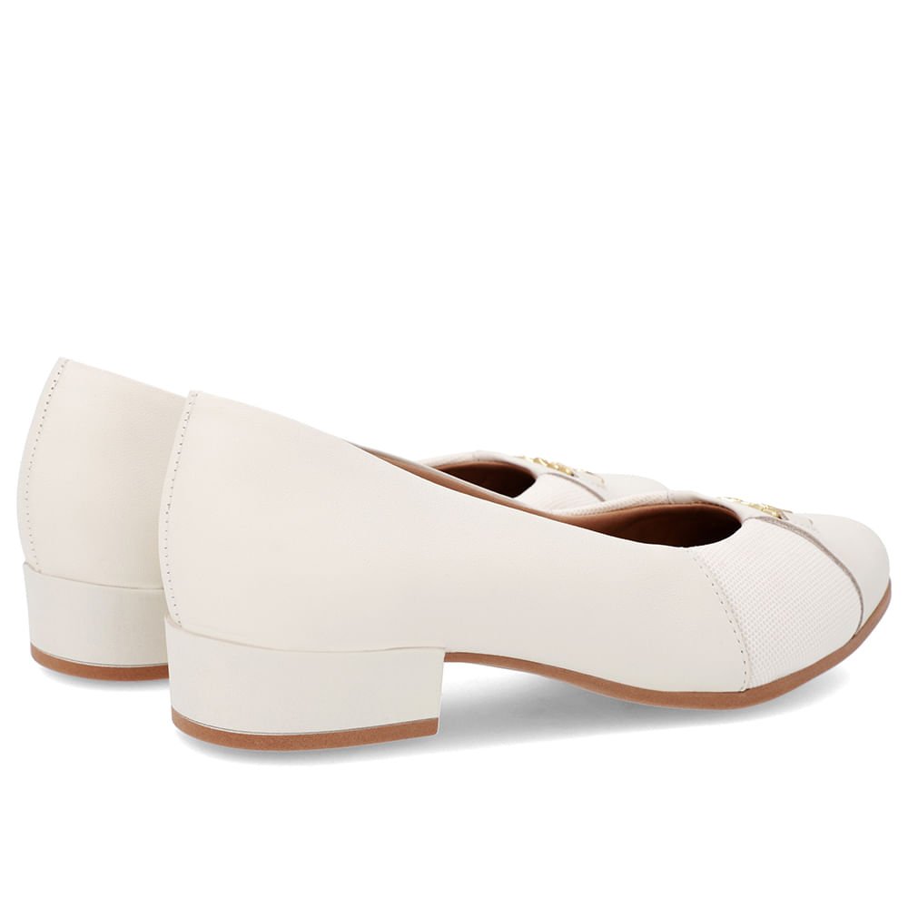 Scarpin Branca Marfim Couro Bico Redondo Tecido Lateral Branco 3