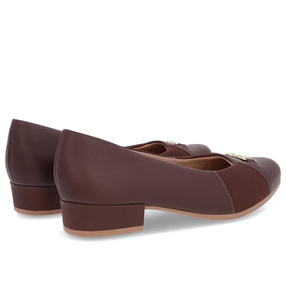 Scarpin Marrom Couro Bico Redondo Tecido Lateral Marrom 3