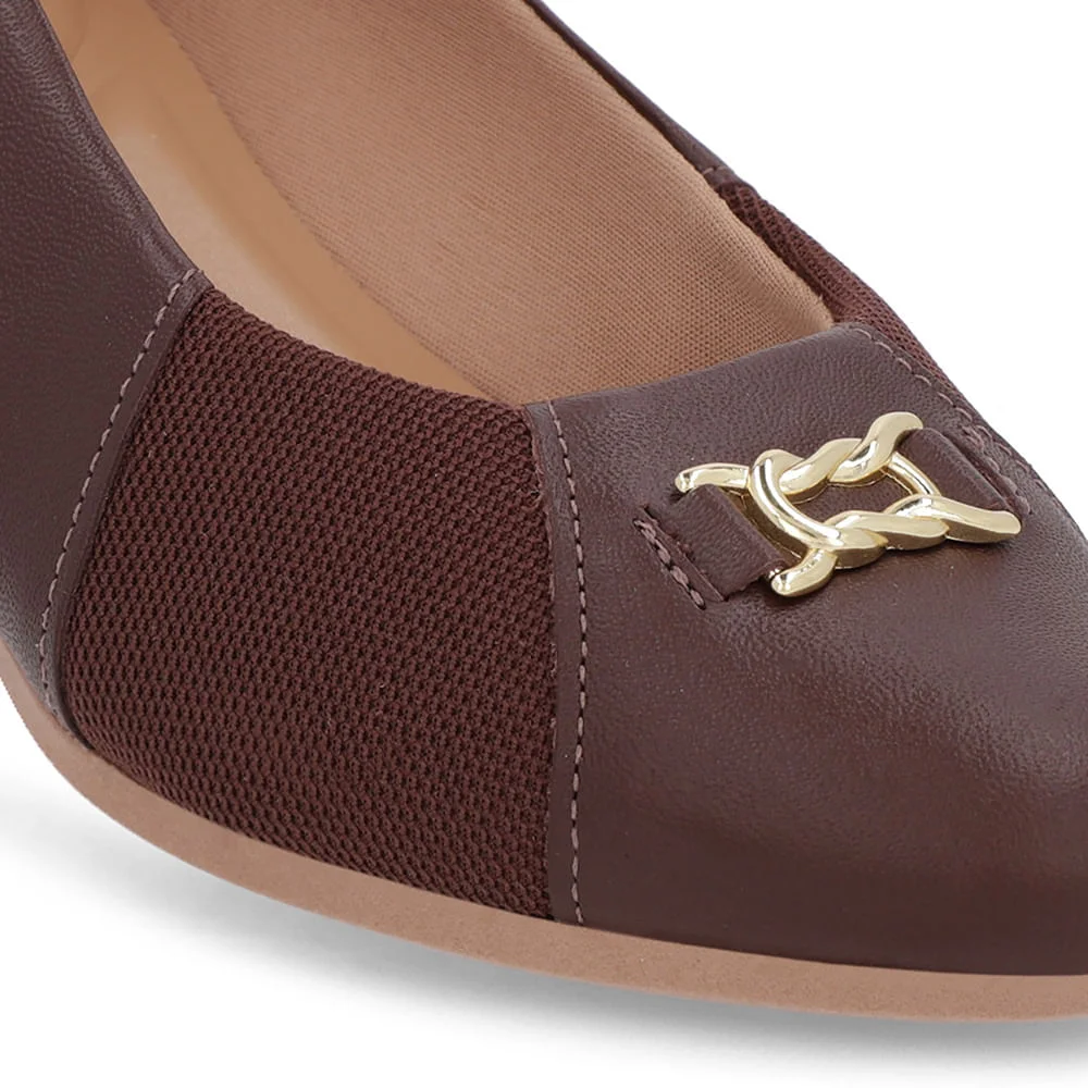 Scarpin Marrom Couro Bico Redondo Tecido Lateral Marrom 4