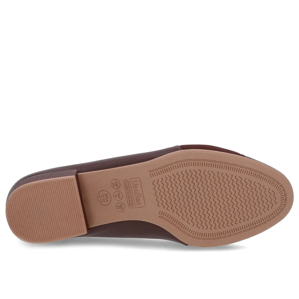 Scarpin Marrom Couro Bico Redondo Tecido Lateral Marrom 5