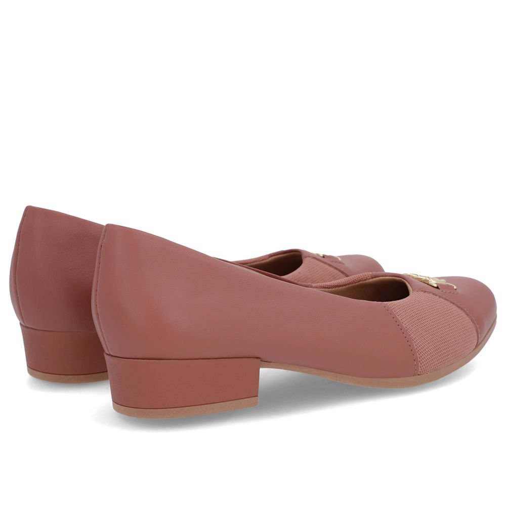 Scarpin Rosa Couro Bico Redondo Tecido Lateral Rosa 3