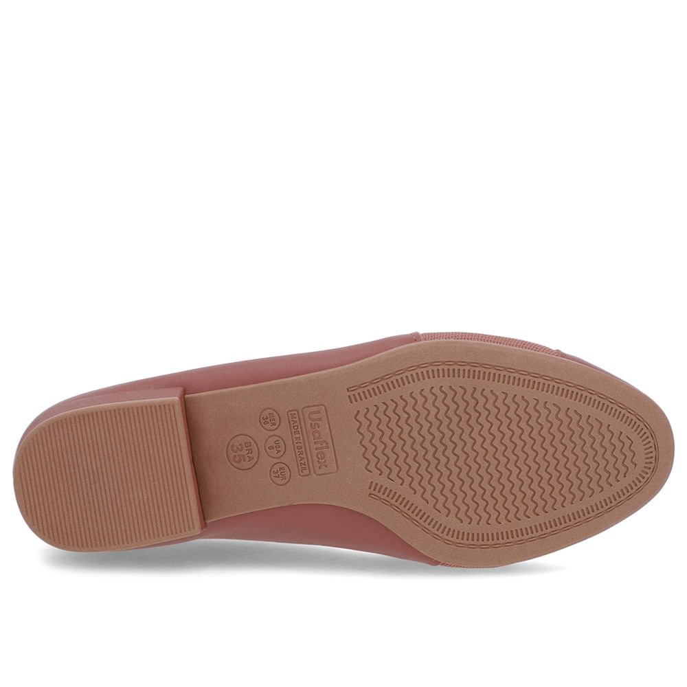 Scarpin Rosa Couro Bico Redondo Tecido Lateral Rosa 5
