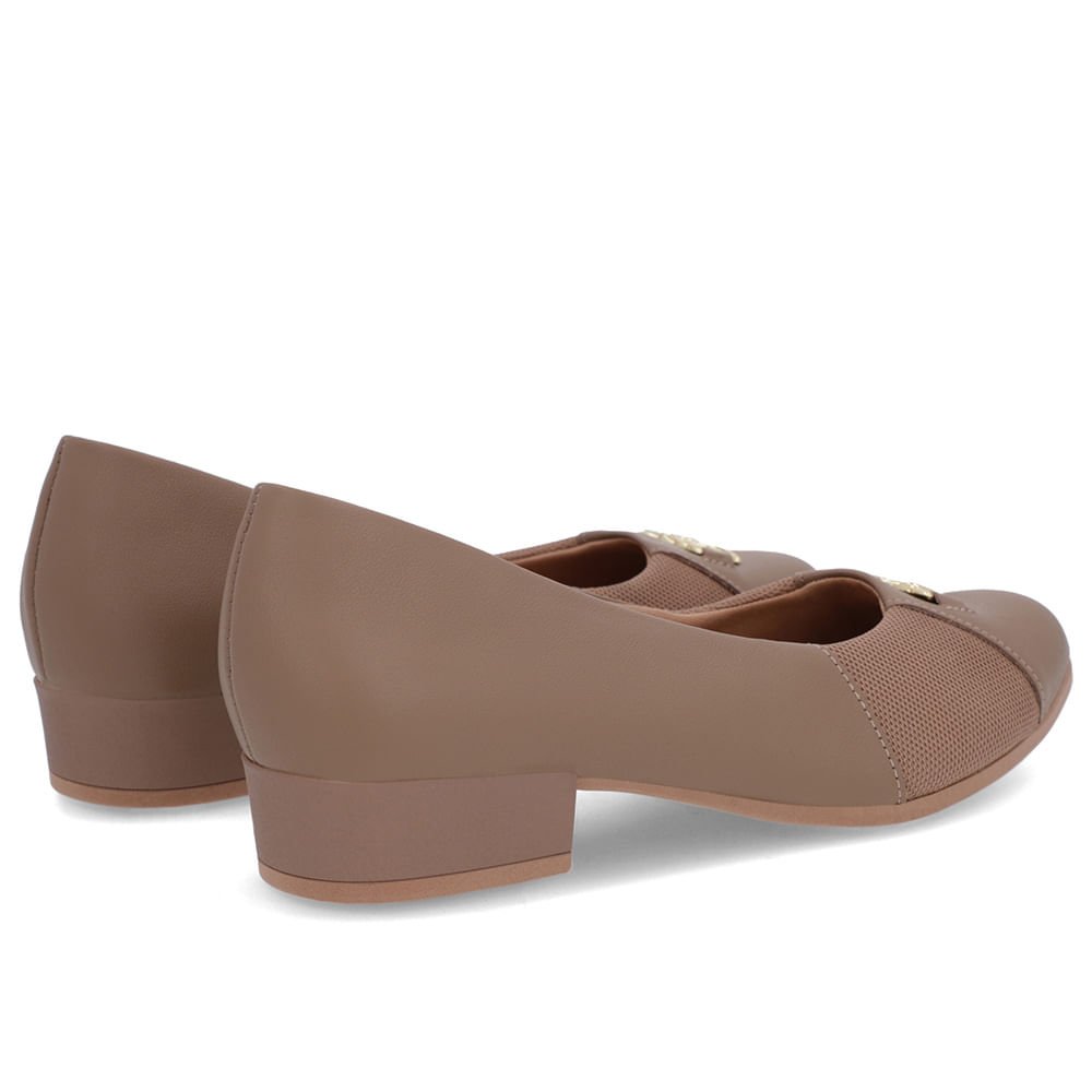 Scarpin Marrom Claro Couro Bico Redondo Tecido Lateral Marrom 3