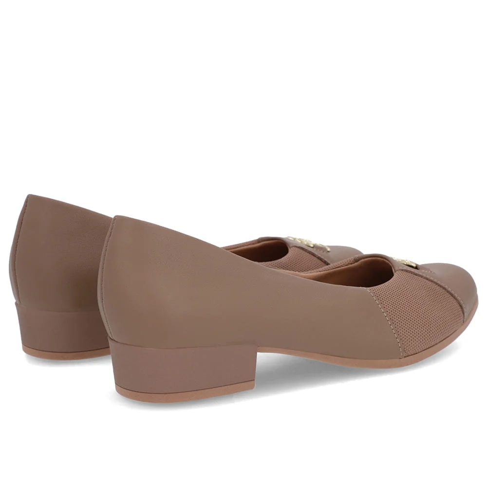 Scarpin Marrom Claro Couro Bico Redondo Tecido Lateral Marrom 3