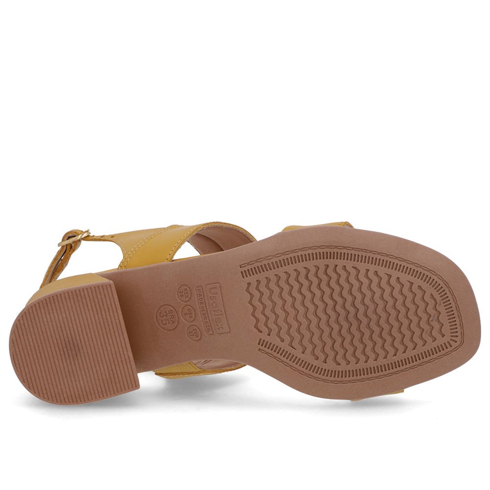 Sandália Amarela Couro Salto Bloco Detalhe Tira Amarelo 5