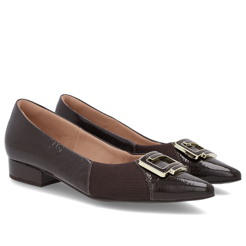 Scarpin Marrom Verniz Bico Fino Enfeite Marrom 2