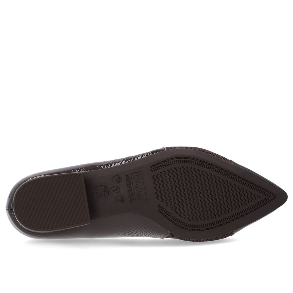 Scarpin Marrom Verniz Bico Fino Enfeite Marrom 5