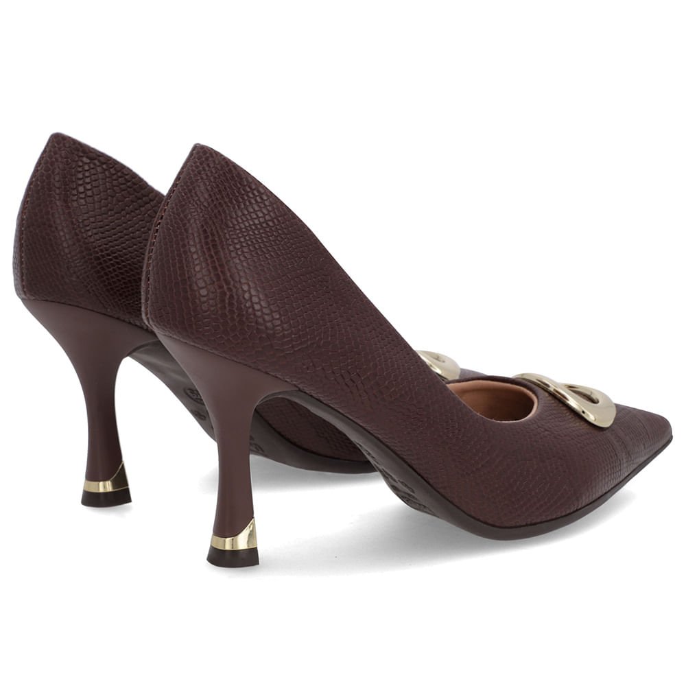 Scarpin Marrom Couro Bico Fino Detalhe Salto Marrom 3