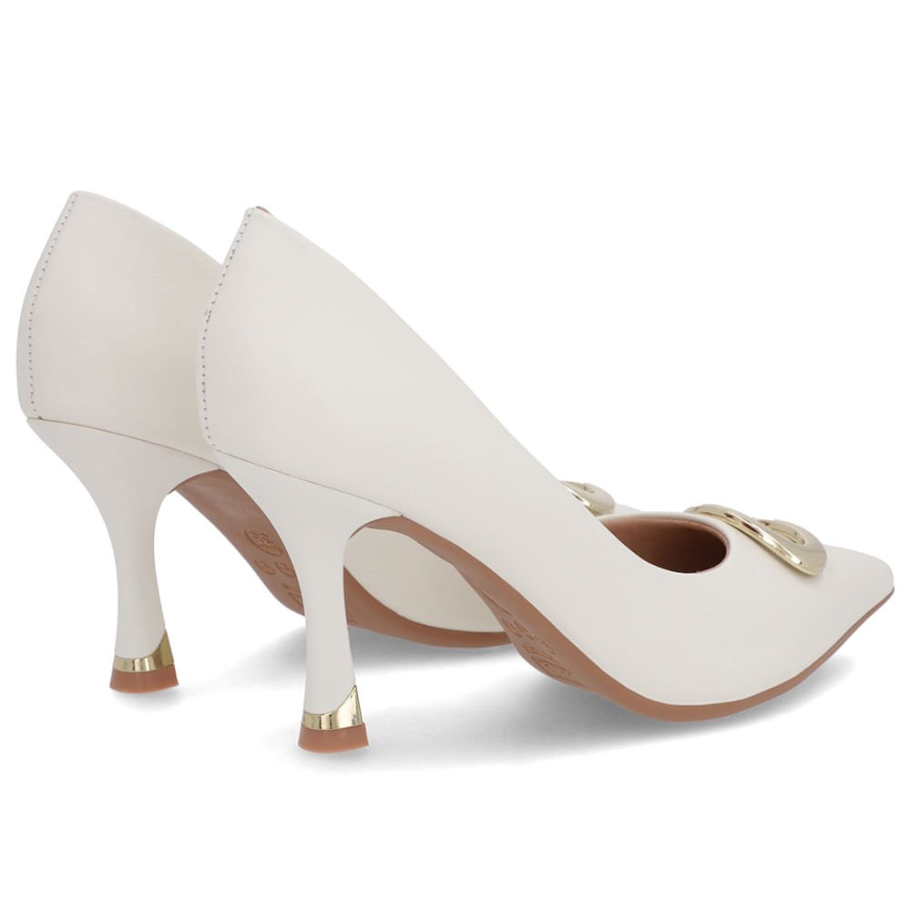 Scarpin Branco Marfim Couro Bico Fino Detalhe Salto Branco 3