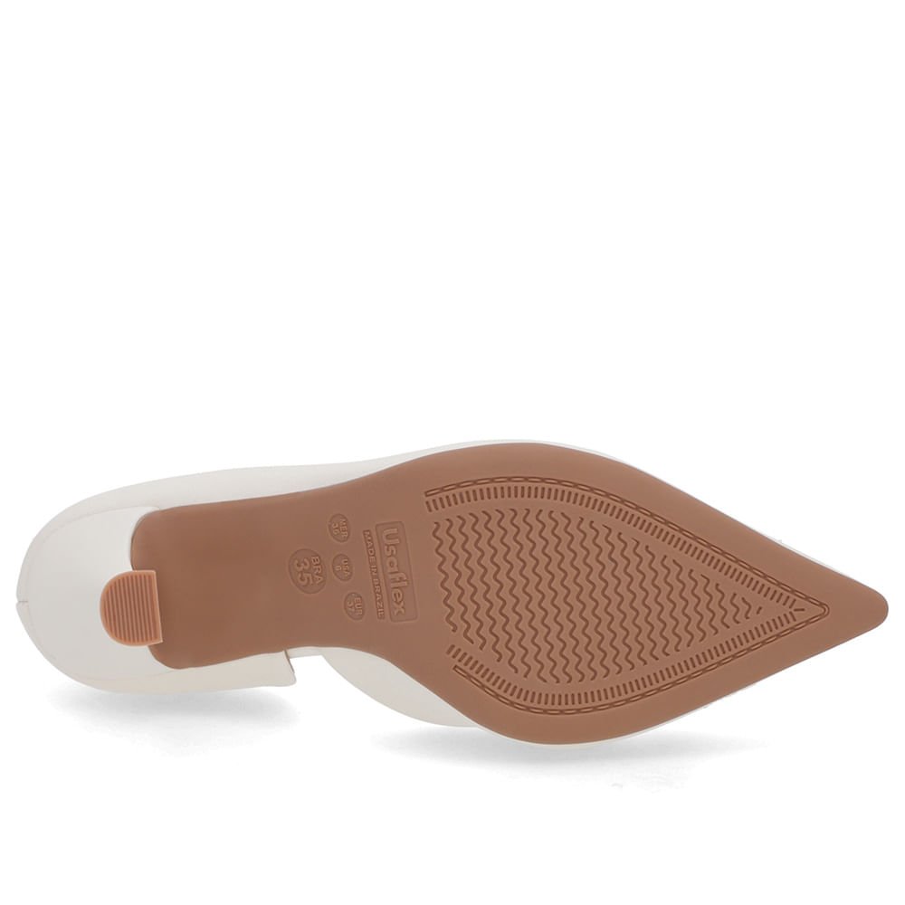 Scarpin Branco Marfim Couro Bico Fino Detalhe Salto Branco 5