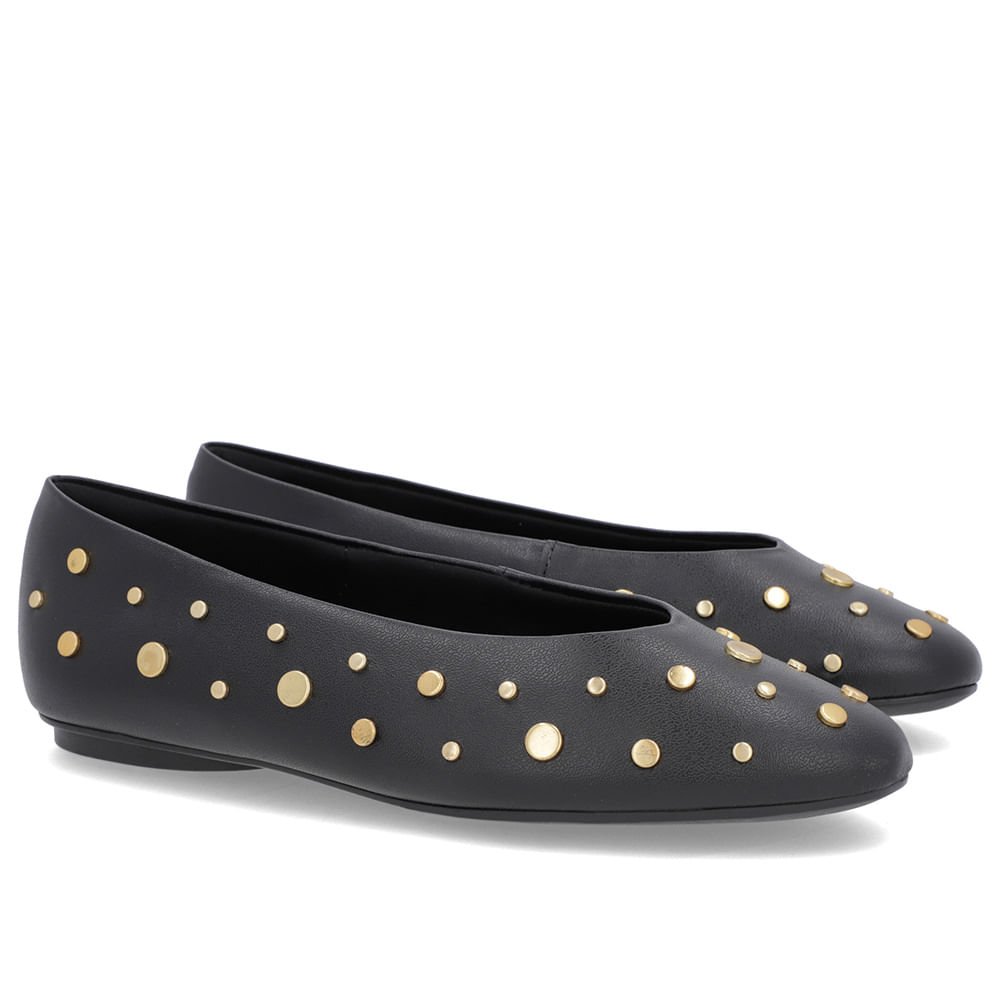 Sapatilha Preta Couro Rebite Preto 2