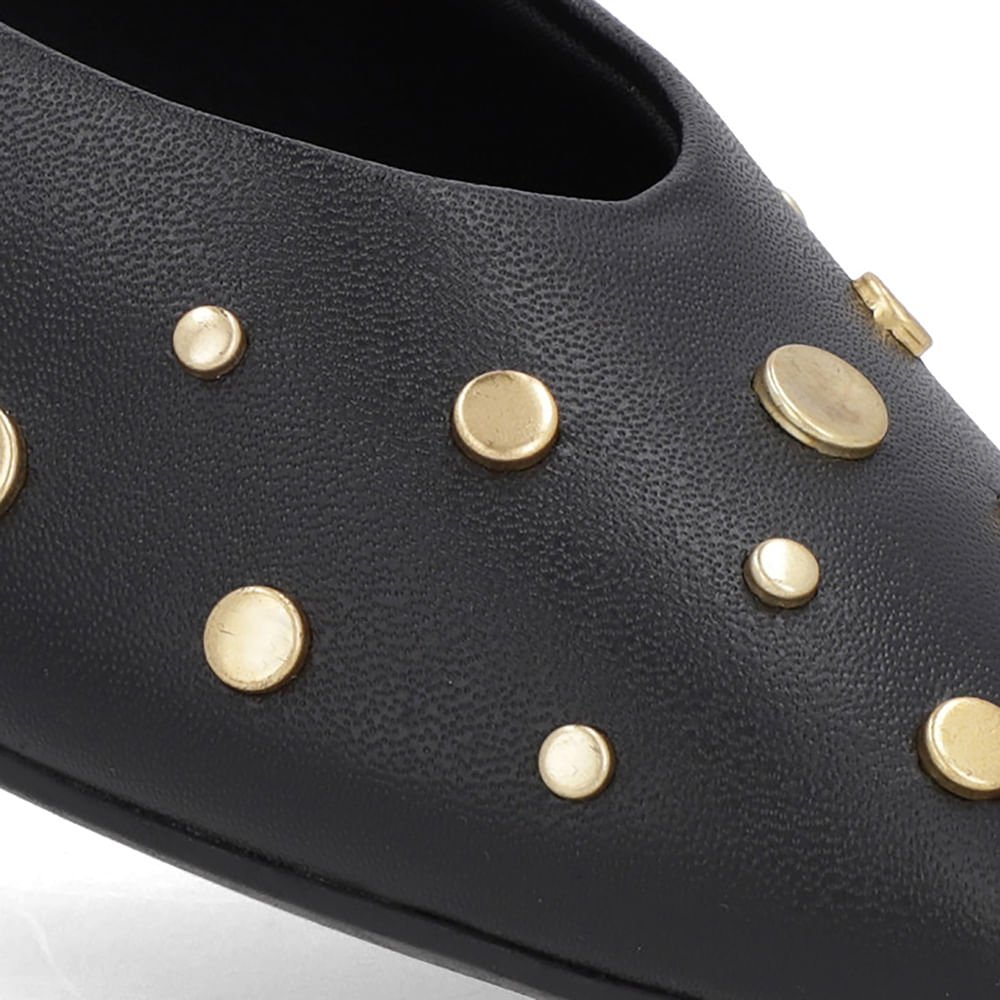 Sapatilha Preta Couro Rebite Preto 4