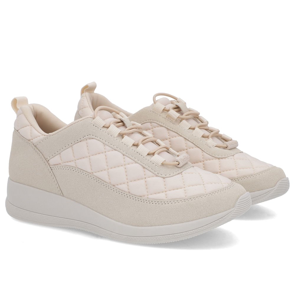 Tênis Bege Tecido Cadarço Matelassê Bege 4