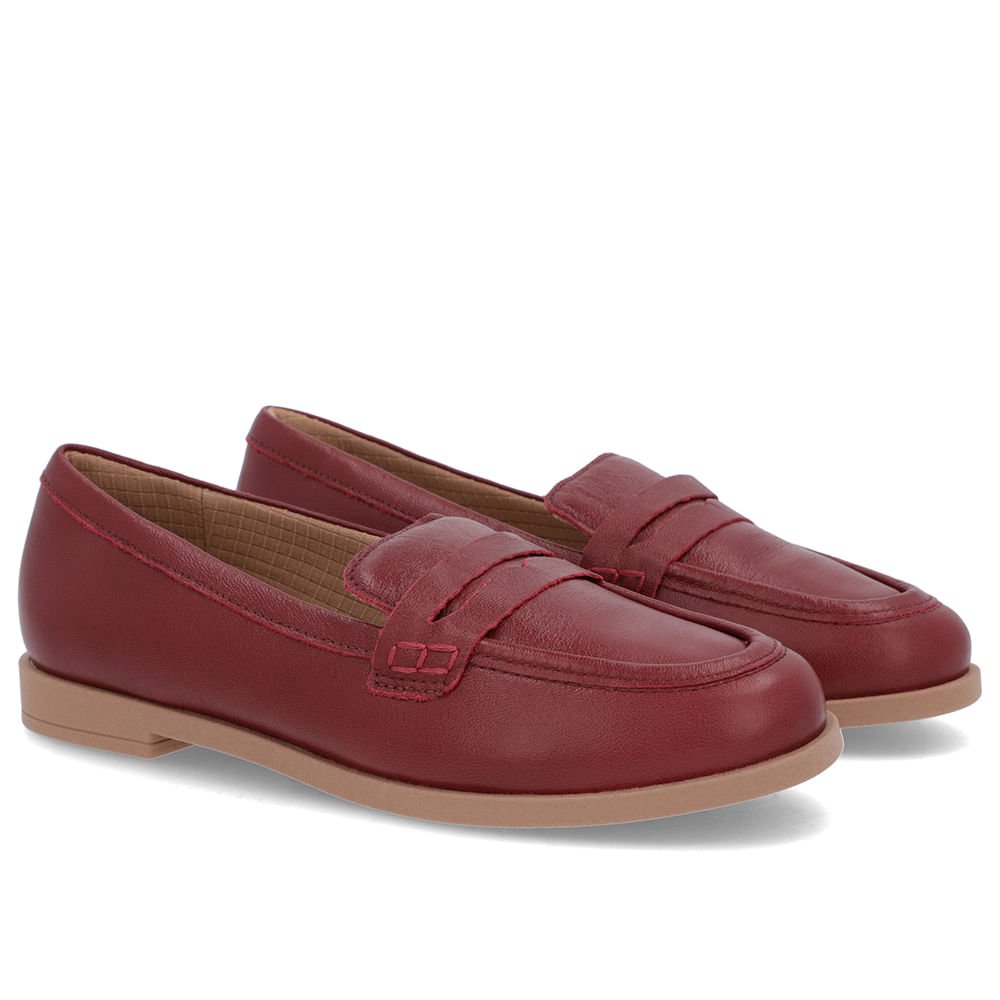 Mocassim Couro Vermelho Tira Vermelho 2