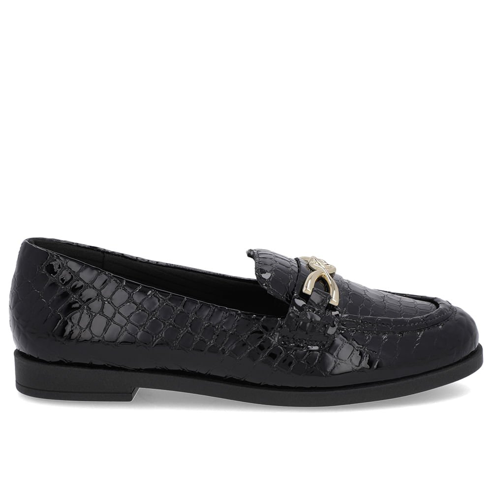 Mocassim Verniz Croco Preto Tira Bridão
