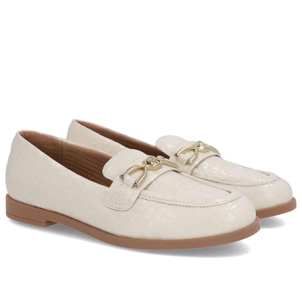 Mocassim Verniz Croco Branco Marfim Tira Bridão Branco 2