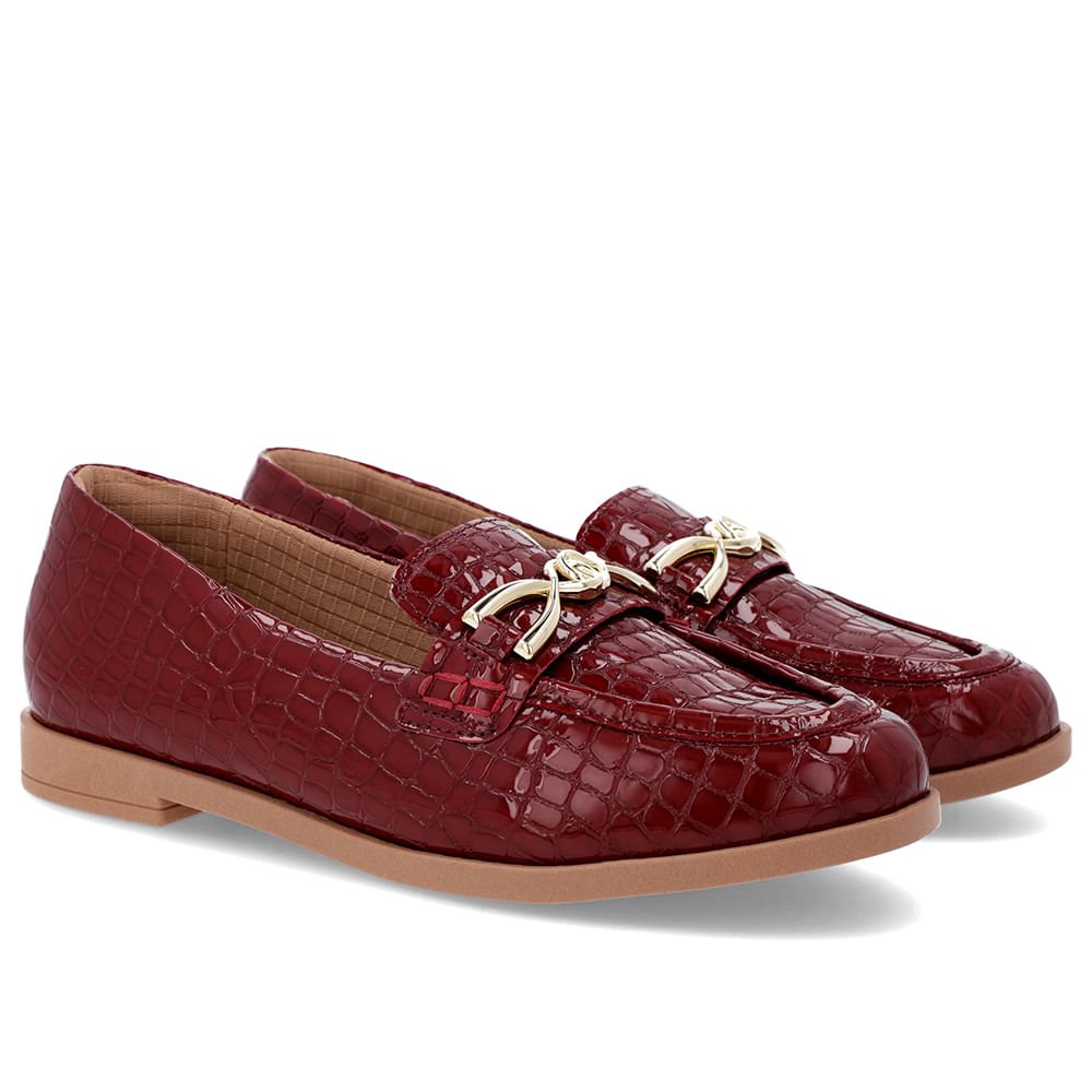 Mocassim Verniz Croco Vermelho Tira Bridão Vermelho 4