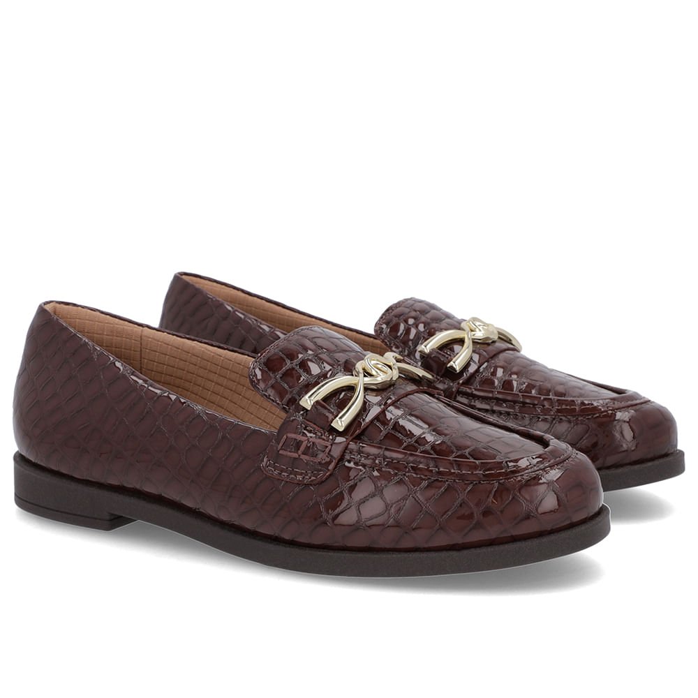 Mocassim Verniz Croco Marrom Tira Bridão Marrom 4