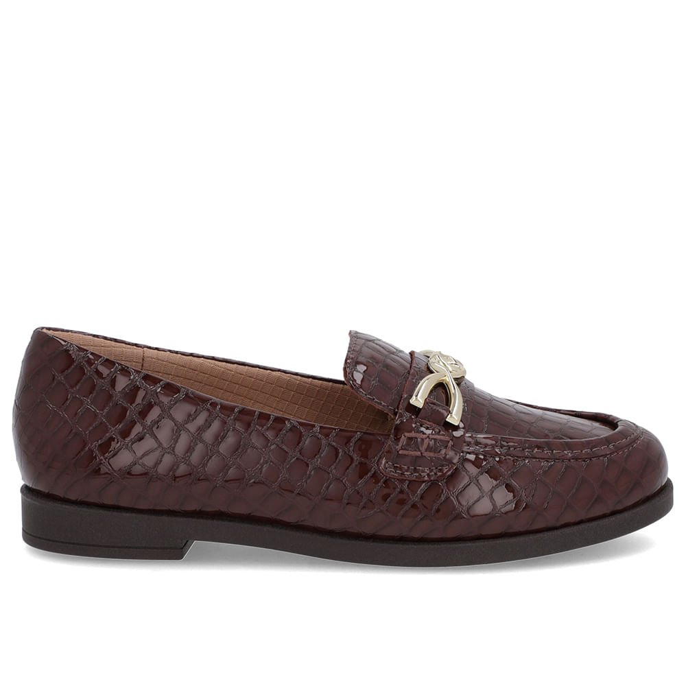 Mocassim Verniz Croco Marrom Tira Bridão