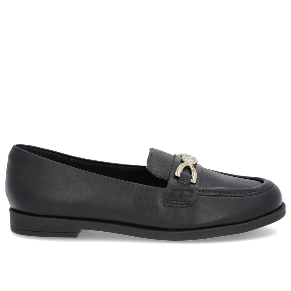 Mocassim Couro Preto Tira Bridão