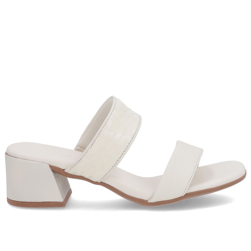 Tamanco Branco Marfim Salto Bloco Tiras